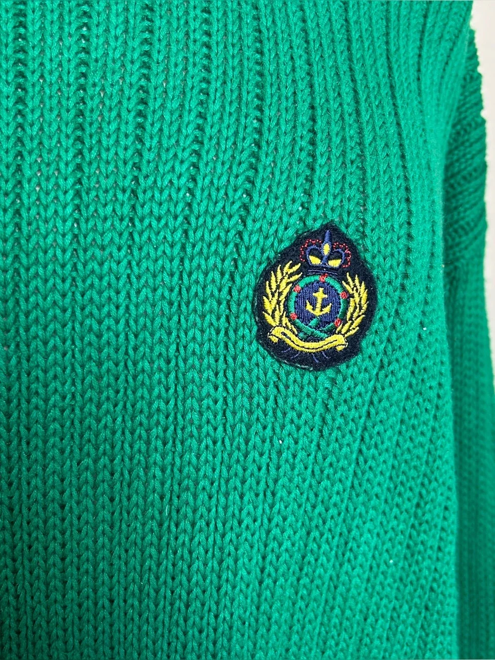 GAP Vintage Green with Navy Crewneck Knit Sweater